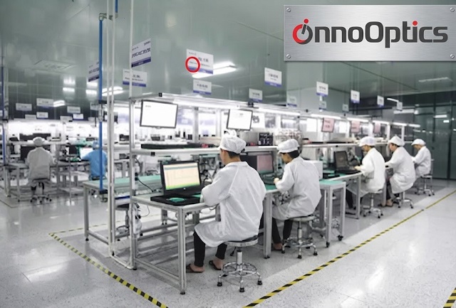 InnoOptics manufacturing facility, Shenzhen - High-speed optical transceiver production line.